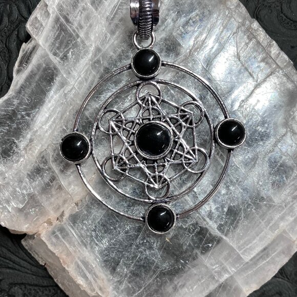 Black Obsidian Metratrons Cube Sacred Geometry Pendant Stone Crystal Jewelry - Picture 7 of 7